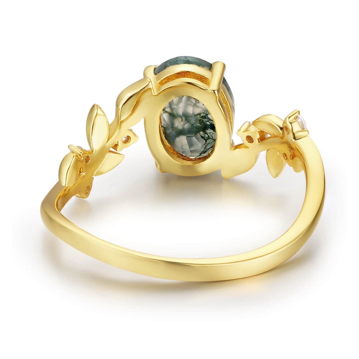 Between the Leaf Oval Moss Agate Ring (Yellow Gold)©