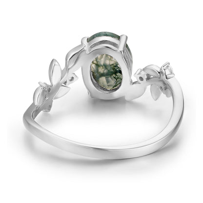 Between the Leaf Oval Moss Agate Ring (White Gold)©