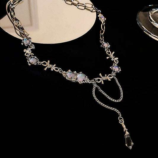 Moonstone crystal tassel necklace