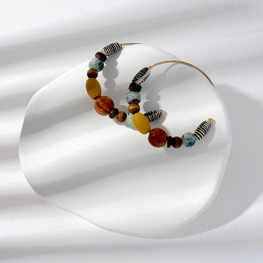 Bohemian colored ceramic Wood Bead Earrings