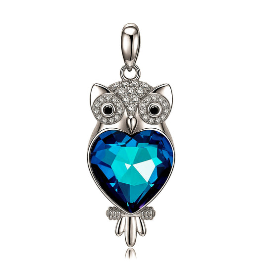 Owl Blue Crystal Necklace Pendant