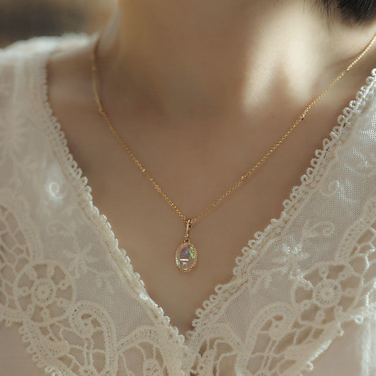 Aurora Crystal Halo Ring Necklace
