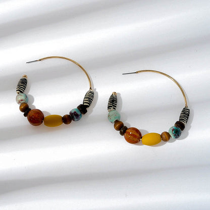 Bohemian colored ceramic Wood Bead Earrings